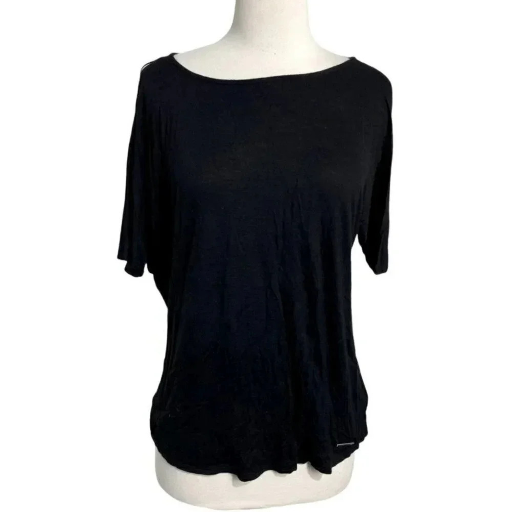 Jones NY M black slit sleeve short sleeve top